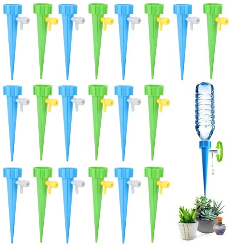 Sistema de Riego Automático, 20 Piezas Picos Autorriego de Planta, Dispensador Agua Plantas, Goteo de Riego Automático con Interruptor De Válvula de Control, para Jardín Hogar
