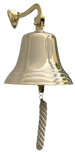 Medieval Replicas 12 H Vintage Solid Brass Bell Wall Mounted Ship Hanging Bell for Bar, Last Order, Reception, School, Outdoor, Indoor, Dinner & Church - Antique Bell - 6 Dia (With mounting Kit)