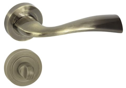domino Türgriff Drückergarnitur WC - Badezimmer Set Rund-Rosette Türbeschlag für Badezimmertüren Set WC - Rosetten-Garnitur Türklinke aus Aluminium Bronze Türdrückergarnitur FLY-R ECO M3