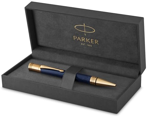 Parker Duofold Ballpoint Pen | Prestige Blue Chevron | Medium Point Black Ink Refill | Premium Gift Box