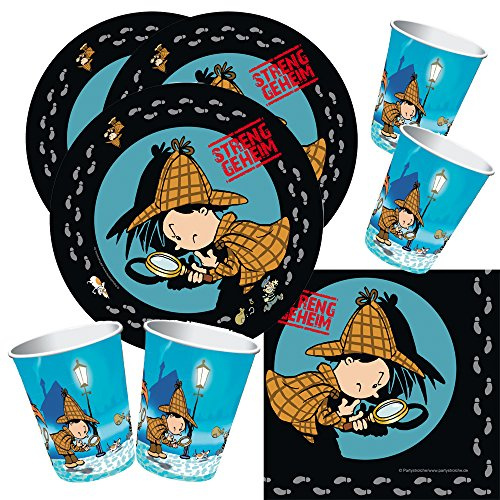 52-teiliges Party-Set Detektiv Flo - Teller Becher Servietten für 16 Kinder