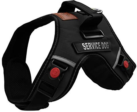 ALBCORP Warnweste für Hunde, reflektierend, gewebtes Nylon, Neoprengriff, verstellbare Träger, mit bequemer Netzpolsterung und 2 Klettverschluss-abnehmbare Flicken, groß, Schwarz