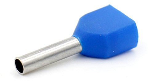 Heschen Twin Crimp TE7508 AWG 20 * 2/0.75 mm² * 2, doppia cerniera puntali, doppia estremità del cavo terminali, lunghezza 8 mm, blu, confezione da 1000