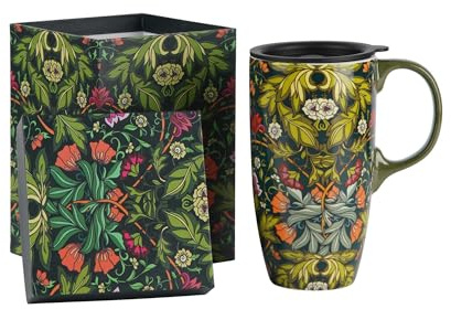 TZSSP Coffee Ceramic Mug Porcelain Latte Tea Cup With Lid 17oz. Green