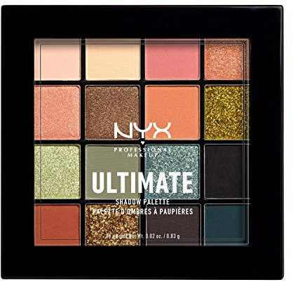 NYX Professional Makeup Lidschattenpalette, Ultimate Shadow Palette, Vegane Formel, Gepresster Puder Lidschatten, 16 Farbtöne, Matt, Satiniert, Metallic, Farbton: Ultimate Utopia