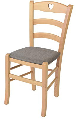t m c s Tommychairs - Stuhl Cuore für Küche und Esszimmer, Robuste Struktur aus lackiertem Buchenholz im Farbton Naturfarben und gepolsterte Sitzfläche mit Stoff in der Farbe Rehbraun bezogen