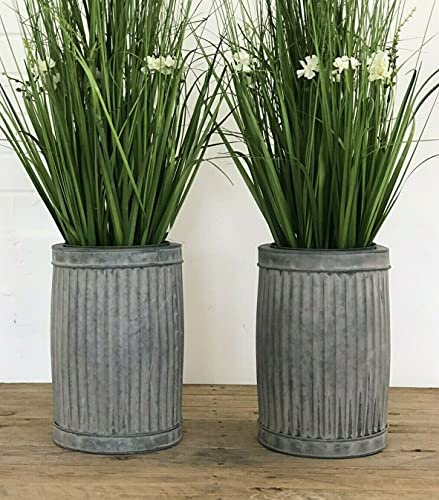 Annibells Set of 2 Vintage Ribbed Round Metal Garden Dolly Tub Planters SIL