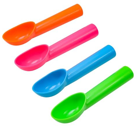 MY MIRONEY Lot de 4 cuillères à glace en plastique antiadhésives Bleu/vert/orange/rose rouge