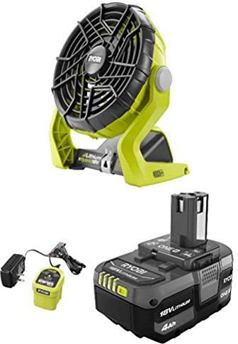 RYOBI 18-Volt ONE+ Hybrid Portable Fan with UPGRADED 4.0 Ah Lithium-Ion Battery and Charger Kit