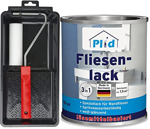 Plid® Fliesenfarbe Badezimmer & Küche [FEUCHTIGKEITSBESTÄNDIG] Fliesenlack Lichtgrau 0.75l fürs Bad - Fliesen neu streichen & lackieren im Innenbereich - 3in1 Fliesen Farbe Lack - Made in Germany Set