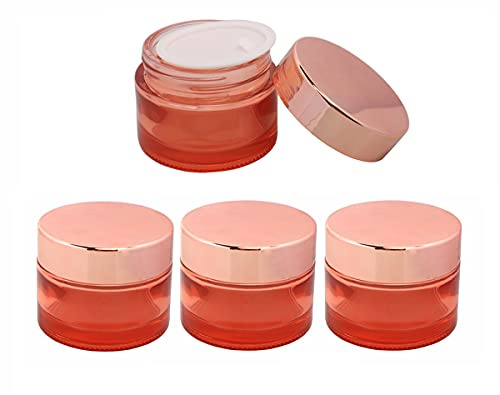 4-pack kosmetisk burk tom rosa glasburk rese krämburk makeup prov behållare kruka för krämkräm-lotioner skrubbar läppbalsam med inre foder och lock i roséguld, 30 g/1 oz,, Rosa, 30g/1oz