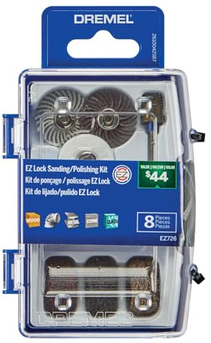 Dremel EZ726-01 EZ Lock Schleif- und Polier-Zubehörset für Rotationswerkzeuge, ideal für leichtes Schleifen, präzise Reinigung oder Polieren von Materialien, 8-teiliges Sortiment
