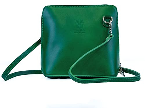 Woodland Leathers Vera Pelle Petit sac à main en cuir véritable pour femme avec bandoulière de haute qualité, Vert
