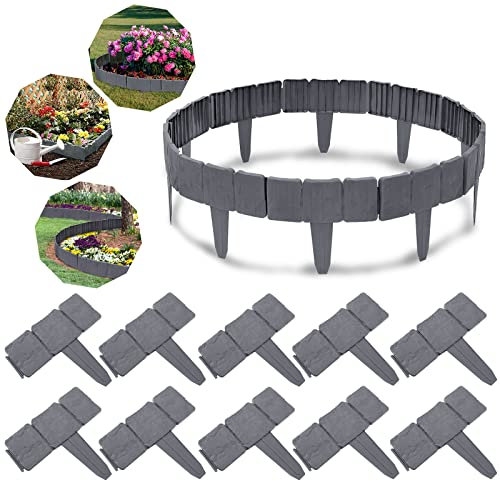 UISEBRT Rasenkante Kunstoff 20m Beeteinfassung Gartenzaun Beetumrandungen Steinoptik Randsteine Palisaden Garten Dekorativ Border Blumenbeet, 1 Element (L x H): 25cm x 23cm, Anthrazit