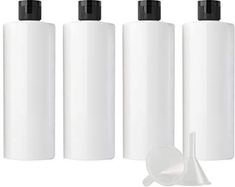 ZEOABSY 4 Pièces 500 ML Blanc Bouteille en Plastique avec Bouchon à Charnière Noir, Épaule Plate Vider Bouteille Ronde en PET de Voyage pour Cosmétiques Liquides