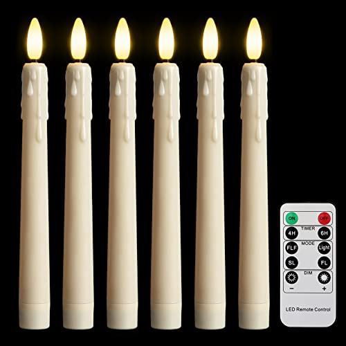 FREEPOWER 6 Stück LED Stabkerzen mit Fernbedienung und Timer | Batteriebetrieben, Flammenlose Kerzen Outdoor Wasserdicht, Flackern, Warmweiß, Dimmbar, Tafelkerzen, Kunststoff, Ø2 x 21cm