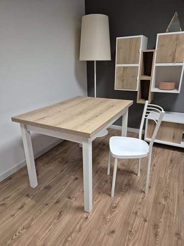 icreo Tavolo allungabile ERMES 110 finitura rovere naturale cm 110/170x80 H78 struttura Bianca con 2 allunghe estraibili da cm 30 in nobilitato melaminico di alta qualità