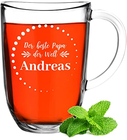 polar-effekt Leonardo Teeglas 380 ml mit Wunschgravur - personalisierter Kaffeebecher mit Namen - für Tee und Kaffee - Geschenk für Papa - Geburtstagsgeschenk - Weihnachten Jubiläum