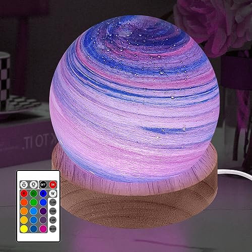 HONPHIER 3D Lampada Pianeta LED Lampada Sfera di Vetro Dimmerabile Luce da Atmosfera 16 Colori USB Luce Decorativa Pianeta Notturna Con telecomando per Casa Famiglia Amico Regali Natale 8CM (B)