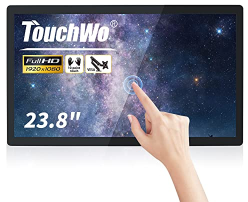 TouchWo 23.8 inch Capacitive Multi-Touch Screen Industrial Monitor, 16:9 Display 1920 x 1080P, Built-in Speakers, VGA, DVI & HD-MI Monitor for PC, POS, Small Business, Restaurant
