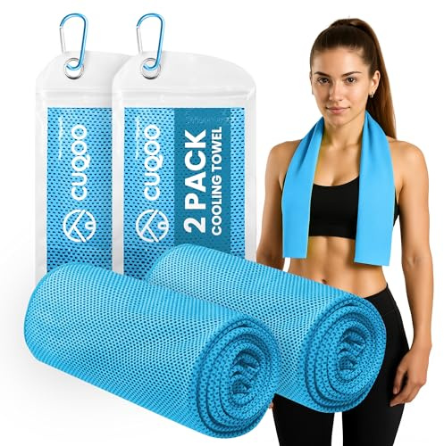CUQOO Cooling Towels 2 Pack – 120x30cm Microfibre Chilly Towel for Gym, Yoga, Running & Sports | Ultra Soft, Breathable & Quick Dry Cool Cloth for Neck, Face & Workout