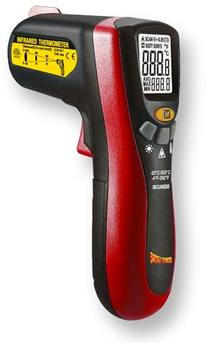 Power Probe IRGUN500 Thermomètre infrarouge sans contact Utilisation industrielle -20 ºC à 500 ºC Affiche les valeurs MIN/MAX/Moyenne avec écran rétroéclairé
