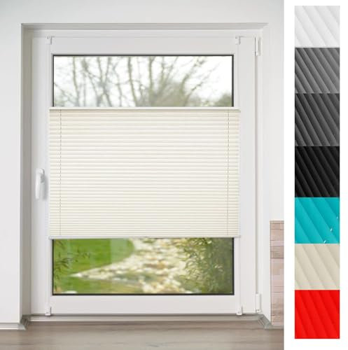 Plissee ohne Bohren Plissees Klemmfix 115 x 120 cm Verdunklungsplissee lichtundurchlässig Sonnenschutz Rollos inkl. Zubehör für Schlafzimmer, Beige