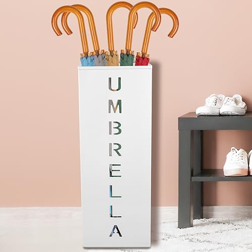 Regenschirmständer aus Eisen Schirmständer Regenschirm Eckig Regenschirmhalter Design Modern Rostfreier Abnehmbarer Schirmständer für Skistöcken Gehstöcke Home Office Hotel (Weiß)