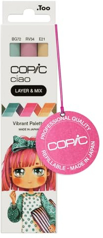 Copic Ciao LAYER & MIX Vibrant Palette, Marker Set mit 3 verschiedenen Farben, Layoutmarker mit jeweils einer mittelbreiten und einer Brush-Spitze