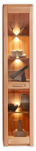 NATURE ONE Vitrine in Kernbuche teil-massiv FSC-zertifiziert - Moderner Vitrinenschrank mit LED-Beleuchtung und viel Stauraum - 43 x 203 x 40 cm (B/H/T)