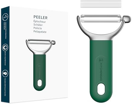 KITCHENDAO Swivel Vegetable Potato Peeler for Kitchen, Japanese Stainless Steel Sharp Blade, Heavy Duty Die-cast Construction Y Peeler, Built-in Eye Remover, Soft-Touch Handle, Dishwasher Safe, Green