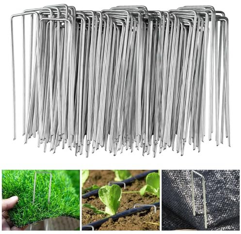 Velway 100 Pack Garden Pegs U-Shaped - 6/150mm Φ3mm Metal Ground Stakes Artificial Grass Pins for Securing Weed Control Membrane Ground Cover Landscape Fabric Matting Netting Hoses