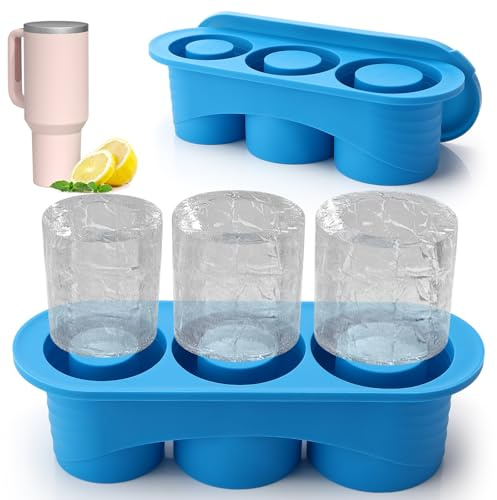 Eiswürfel Silicone für Cup, Eiswürfelform Silikon mit 3 Fächern und Deckel BPA-frei, Eiswürfelform für Cup für Getränke Cocktails Kaffee (blau)