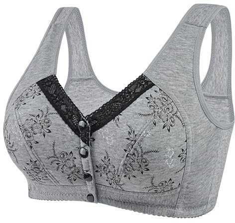 SDERG Front Fastening Bras for Women UK Plus Size Womens Bras Full Coverage Non Wired Comfortable Soft 40dd Bras for Women Solid Color Front Fastening Bras UK Ladies Brasc Sale Grey