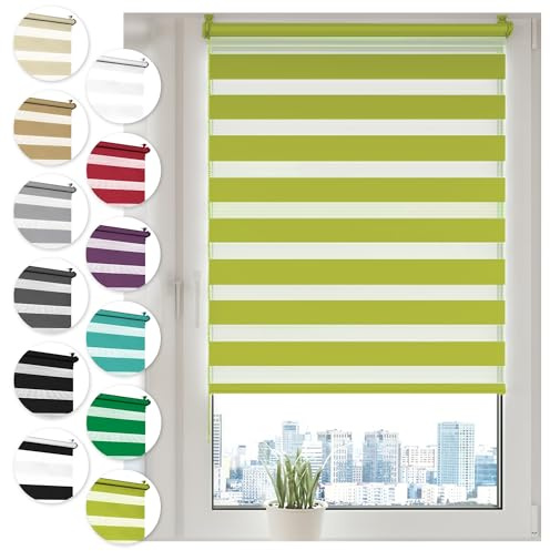 Doppelrollo Klemmfix ohne Bohren 40cm x 130cm Olivgrün Duo Rollo Klemmrollo Sonnenschutzrollo Fensterrollo für Fenster & Türen Zebrarollo Seitenzugrollo