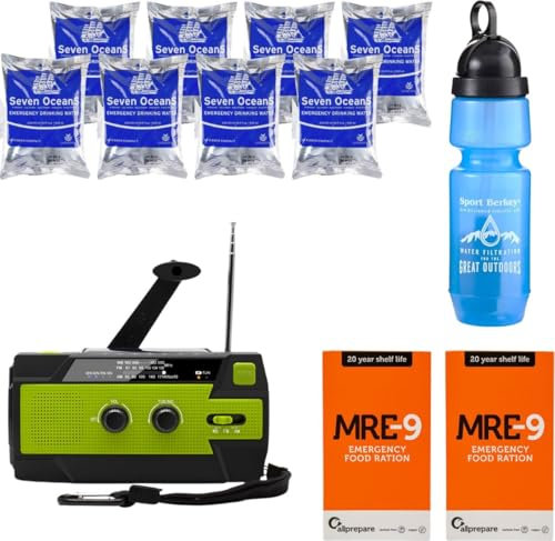 Kit d'urgence 48 Heures - Allprepare Survival Set - Kit de Survie Complet - Filtre à Eau Sport Berkey - Nourriture Longue Conservation 20 Ans - Radio de Secours Multifonctions