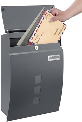 Trintion Letter Box with Viewing Windows, Post Box Wall Mounted Lockable, Weatherproof Post Box with 4 Keys Sleek Curvy Modern Letterbox for Keep Your Mail Safe (Charcoal Grey)