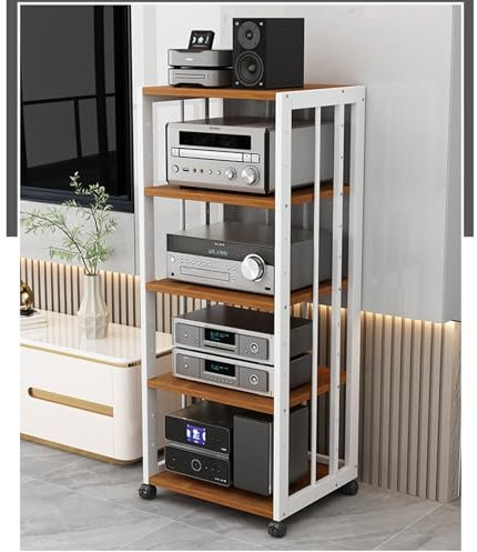 HiFi Rack, Abnehmbarer Audioständer, 5-lagiges Holzregal für AV-Medienständer, CD-Player-Ständer, Stereo-Komponenten-Aufbewahrungsschrank mit höhenverstellbaren Holzregalen (Eiche)