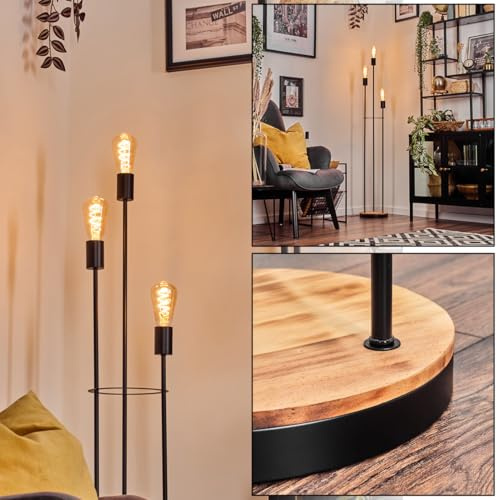 HOFSTEIN Stehleuchte Limmingen, Stehlampe aus Metall/Holz in Schwarz/Holz dunkel, moderne Leuchte im Retro/Vintage-Design mit Fußschhalter, 141 cm, E27, Wohnzimmer, Schlafzimmer, Esszimmer, Büro