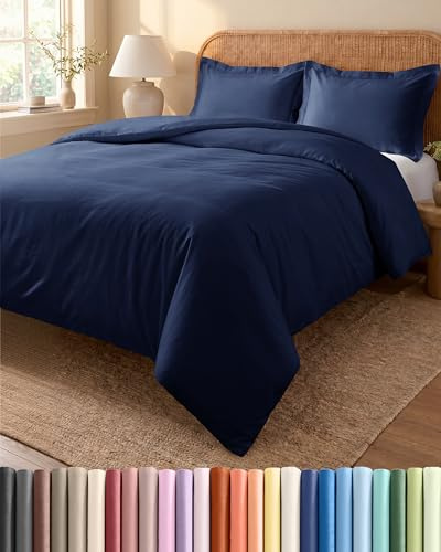 Duvet Cover Set King Size 230x220 - Microfibre 3 Piece Bedding Set - Navy | Brushed, Zip Closure, 8 Corner Ties, Wrinkle Resistant, Easy Care, Hypoallergenic, Soft, Breathable, Duvet Set, OEKO-TEX