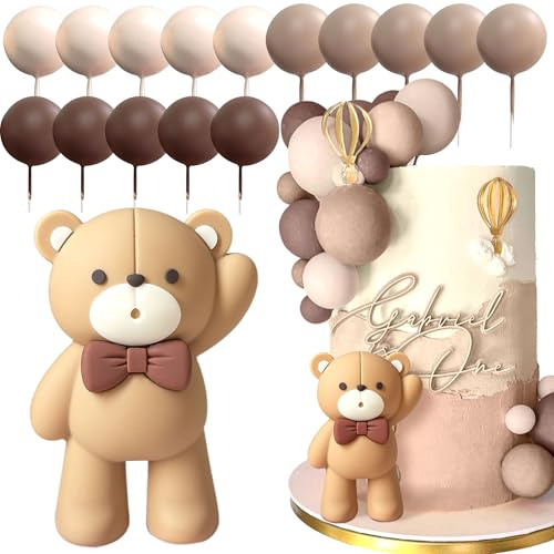JeVenis Teddybär Tortendeko Tortendeko Mädchen 1 Jahr Kuchen Deko Taufe Junge Braun Torten deko Teddybär Kuchen Dekoration für Hochzeit Babyshower Geburtstag Party