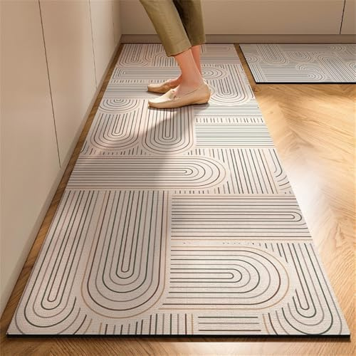 Highdi Linienmuster Küchenläufer, Saugfähig Läufer Flu Teppich Küche Flur Teppich Läufer, Waschbar Teppich Küche, rutschfest Küchenteppich,für Eingangsbereich Esszimmer (Linien,60x180cm)