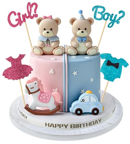 Gender Reveal Cake Topper, Bear Cake Decorations for Gender Reveal Party | 8PCS Gender Reveal Cake Decorations Girl or Boy Cake Topper with Balls for Gender Reveal Baby Shower Birthday Party