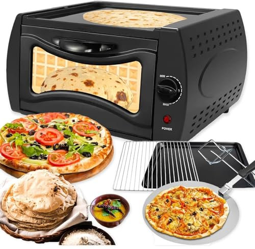 LIULIQ Four À Pizza Électrique, Four À Pizza Double Fonction pour Friture Et Cuisson avec Plateau De Gril, Contrôle De La Température, Antiadhésif Et Facile À Nettoyer pour Faire des Pizzas