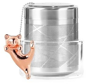 Infuseur à thé en acier inoxydable avec clip sécurisé Or rose – Boule à thé en forme d'animal mignon, infuseur réutilisable avec clip de suspension et support en verre Cadeau pour les amateurs de thé