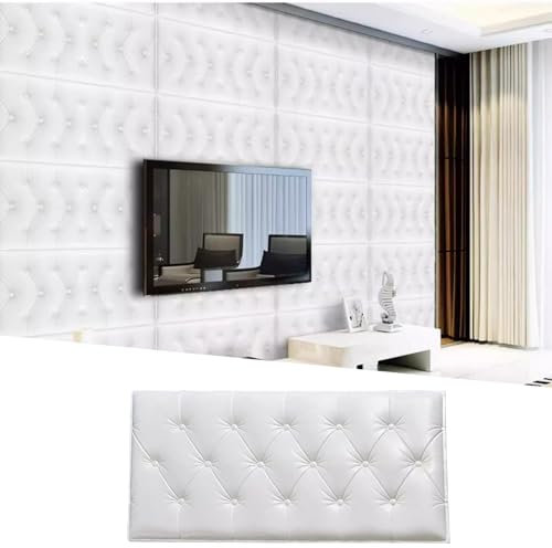 Kopfteil Bett Wandkissen Wandpolsterung für Kinder mit Autismus, gepolsterte Wandpaneele für Abziehen und Aufkleben, 1,7 cm/0,67 Zoll dick, gepolsterte, an der Wand montierte Kopfteilpaneele(White,1pc