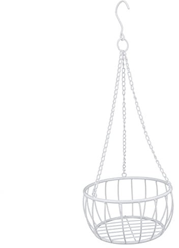 Kisangel Hängender Blumentopfkorb Home Hanging Basket Eisen-hängepflanzer-pflanzenhalterung Weiß Medium