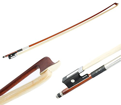 Bonnlo violin bow 4/4 Professional Bows for Fiddle Round Stick with Mongolian Horse Hair Beautiful Sound，Advanced Level 4/4 Full Size，Beginners and Musicians，Black