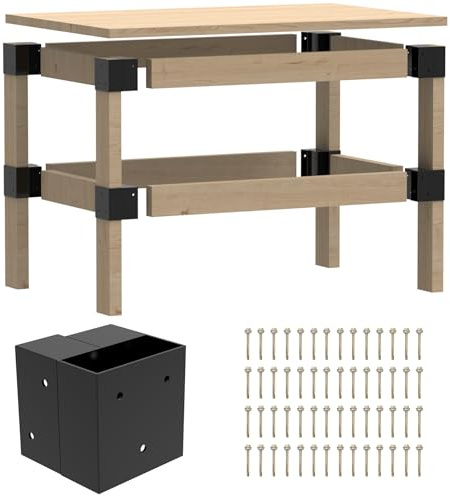 Neorexon 2' x 4' Basics Workbench Kit, 8 PCS Heavy Duty 3-Way Brackets for Garage Workbench Legs Brackets, Metal DIY Work Bench Kit Suitable for Shelving, Work Table, Lumber Not Included