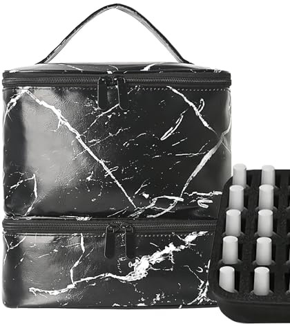 Nagellackspåsar, nagellack – bärväska – nagelarrangörer dubbla lager manikyrverktyg förvaringsväska | flexibel lampförsörjningsarrangör, lätt bärbar reseväska för, svart, Siehe Beschreibung, Se